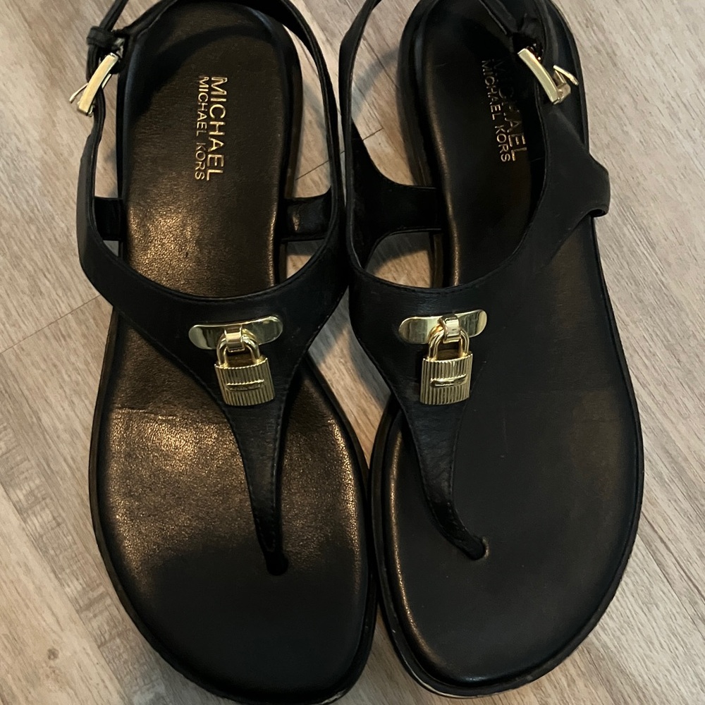 Michael Kors Black Sandals with Gold Buckles